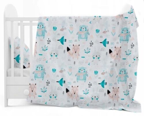 5Pc Baby bedding set bumper All-round pillow duvet Fit Cot 120X60 Boho Animals Turquoise