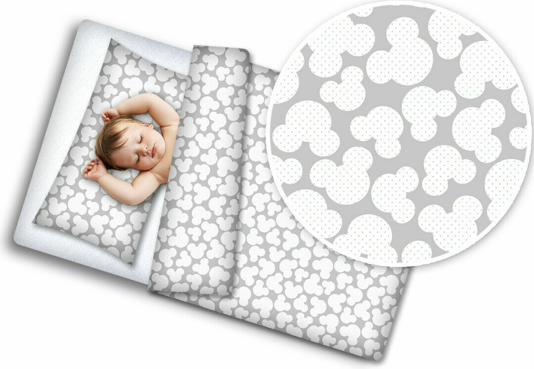 Baby Bedding Set 5pc All-round Bumper Fit Cot 120x60 Mouse grey