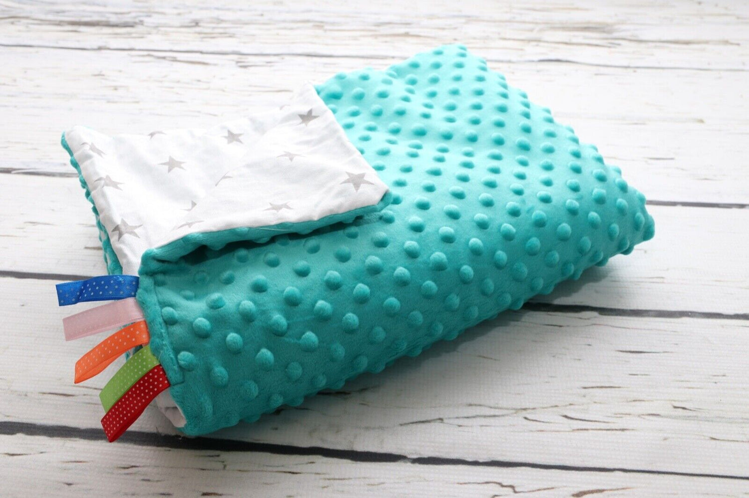 Baby Blanket Dimple Quilt Pillow Set 100x75 Turquoise/Small white stars