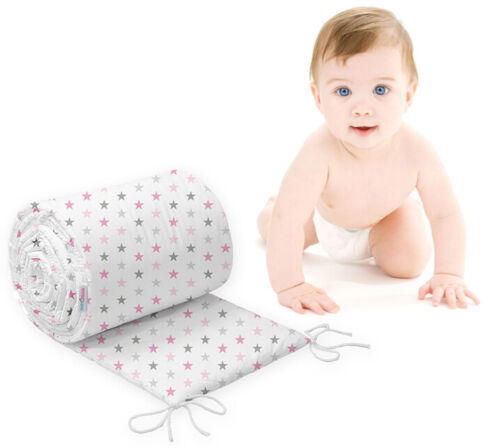 Baby Bedding Set 5pc Nursery Cotton Pillow Duvet Bumper 70x80cm Grey Pink Stars