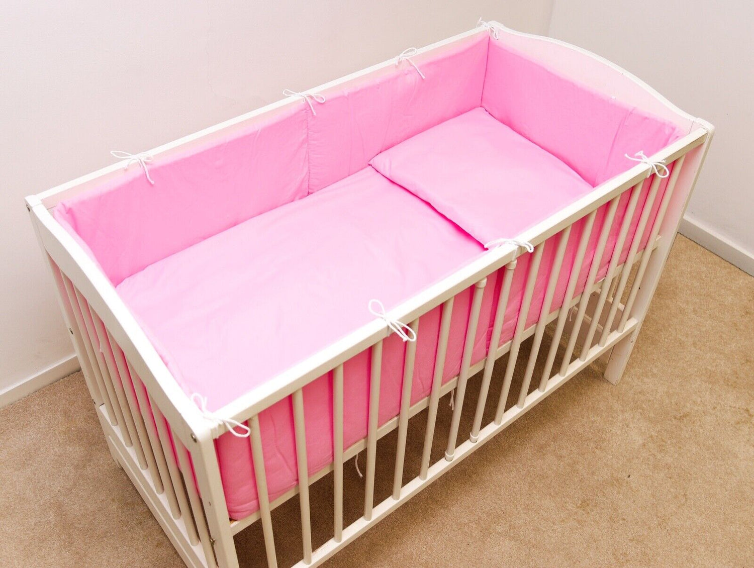 Baby Bedding Set 3pc All-round Bumper Fit Cot 120x60cm Pink