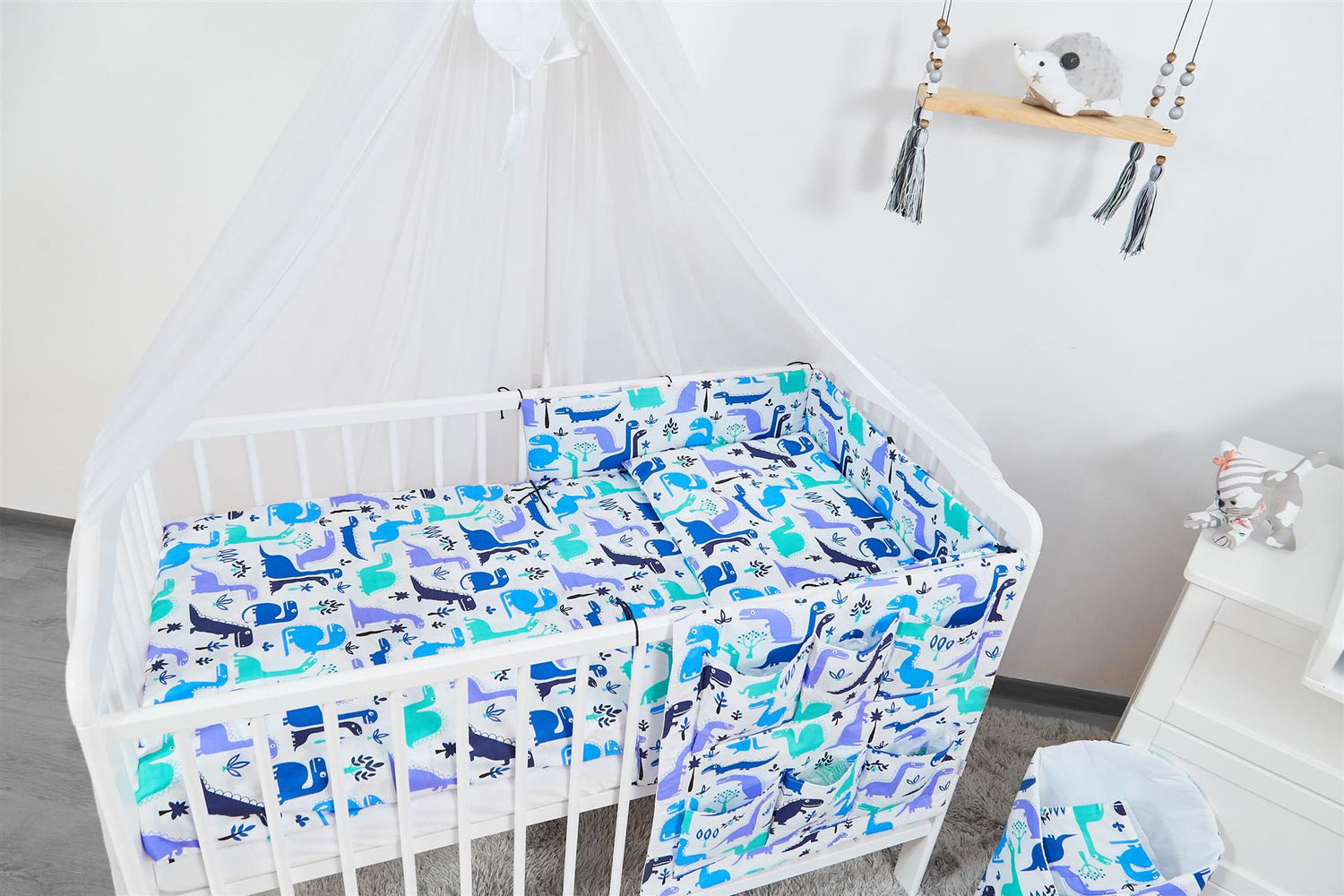 10pcs baby bedding set 100% cotton fit cot 120x60cm Dinosaurs Blue