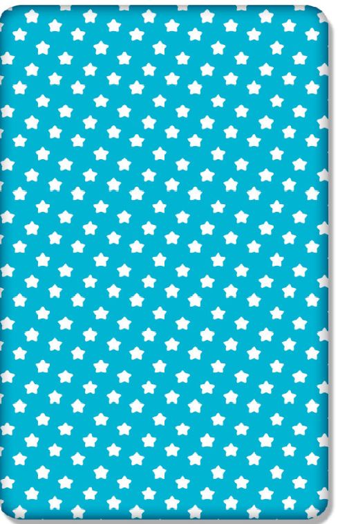 100% cotton fitted sheet printed design for baby crib 90x40cm Big white stars on turquoise - MyHappy Baby