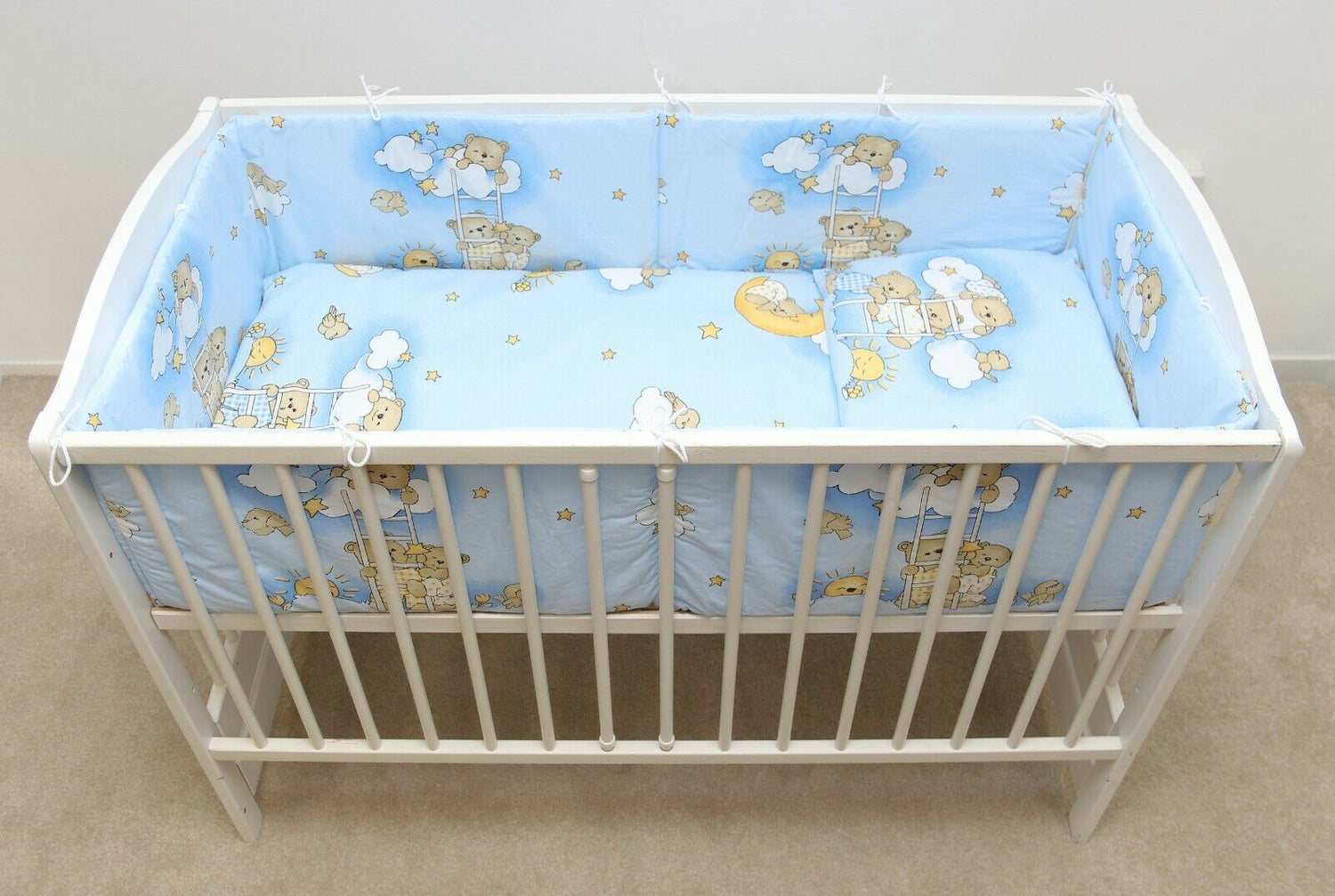 Baby 5Pc Bedding Set Pillow Duvet Quilt All-Round Bumper Fit Cotbed 140X70cm Ladder Blue - MyHappy Baby