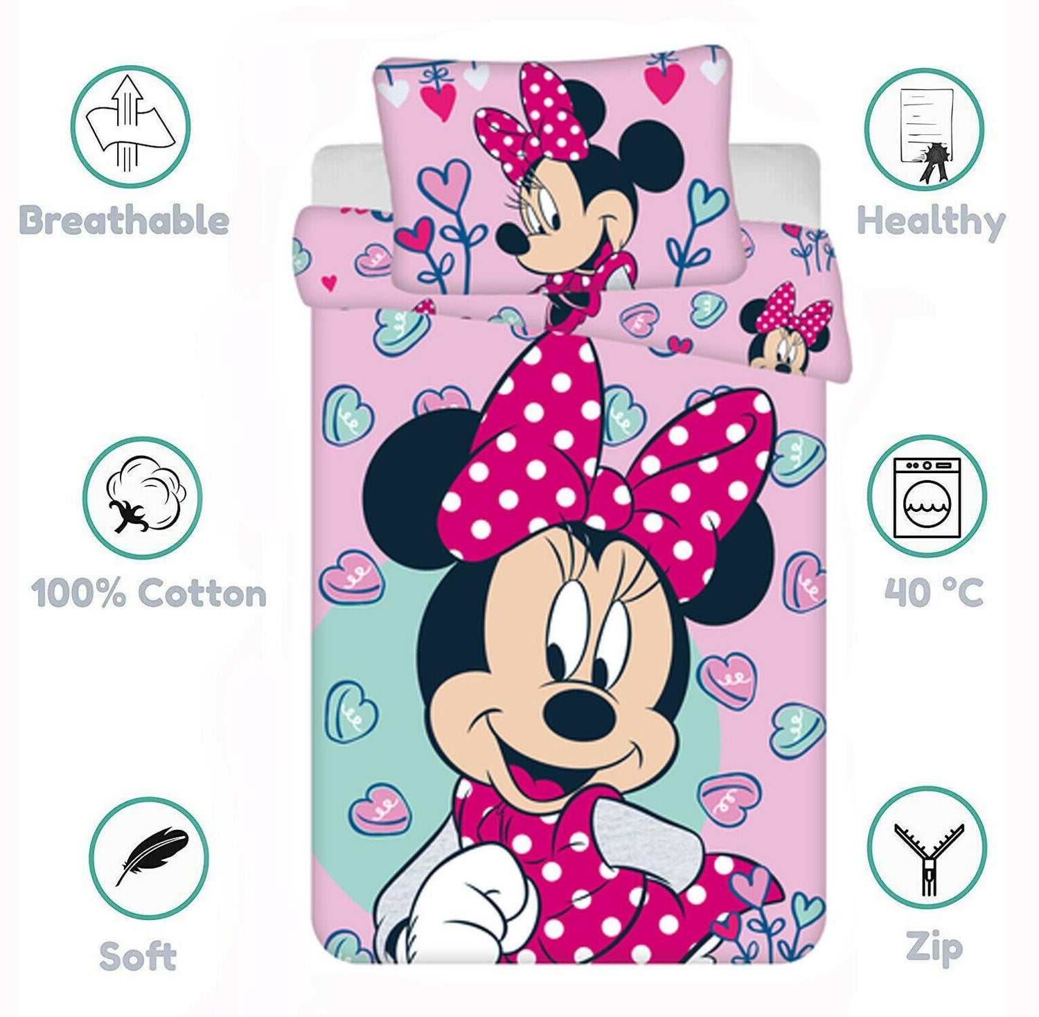2pcs baby luxury duvet cover bedding set Reversible cotton Disney Minnie Pink