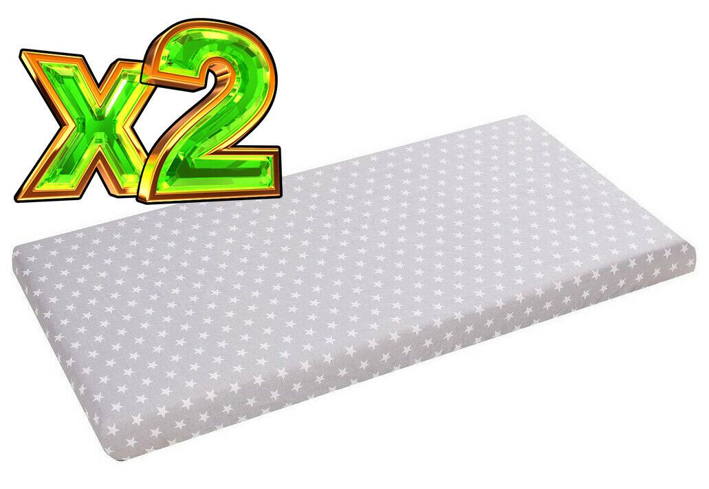 2-pack soft fitted sheet jersey stretchy cotton fit Cot bed 140/70cm Small stars with grey