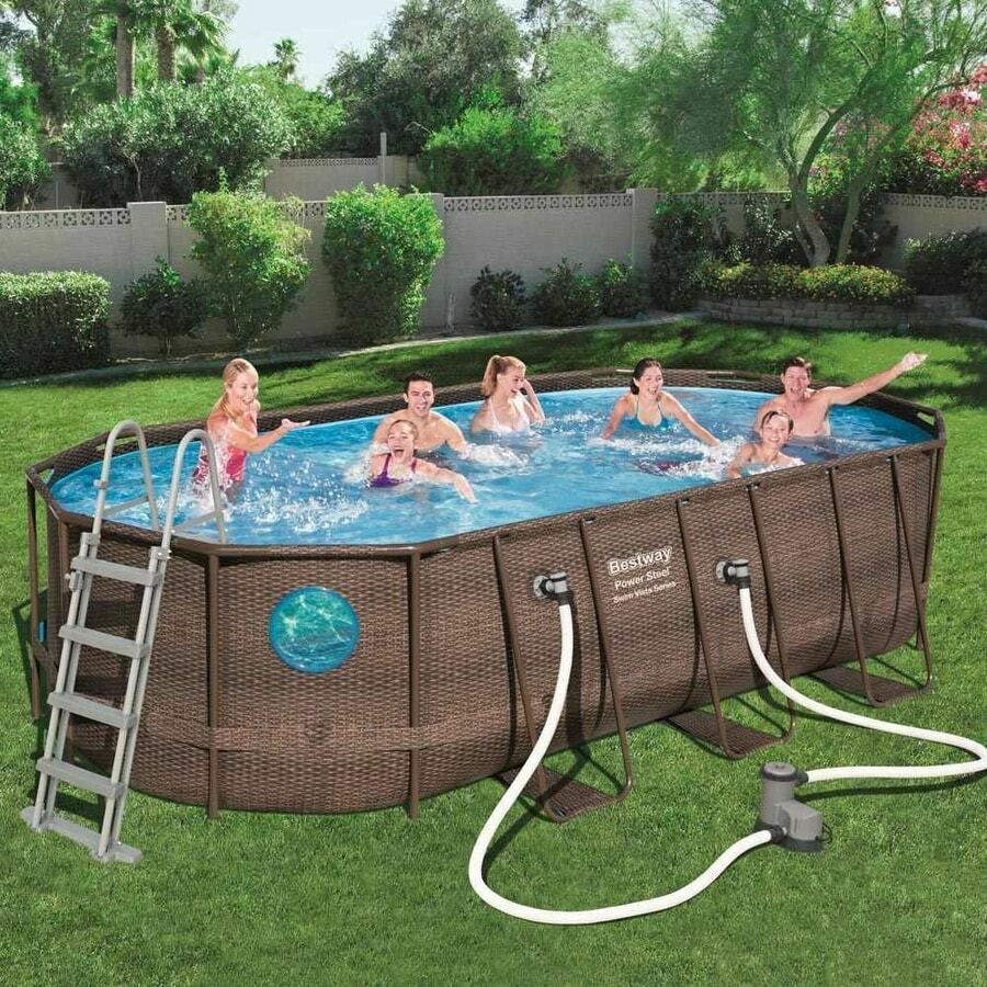 Bestway Power Steel Swim Vista Series 18Ft X 9Ft X 48In Oval Pool With Pump
