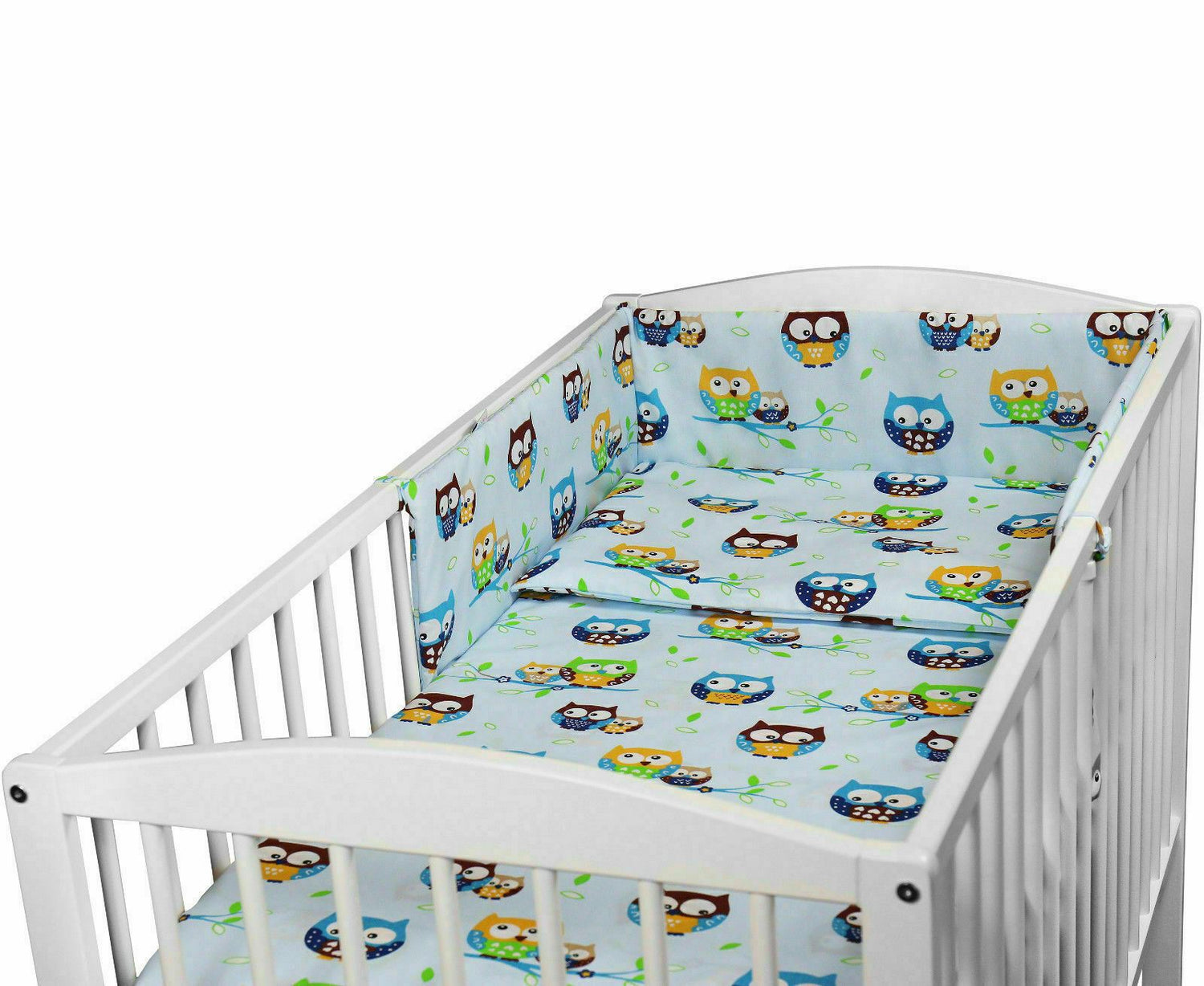 Baby padded bumper 180cm fit COT 100% Cotton Owls blue