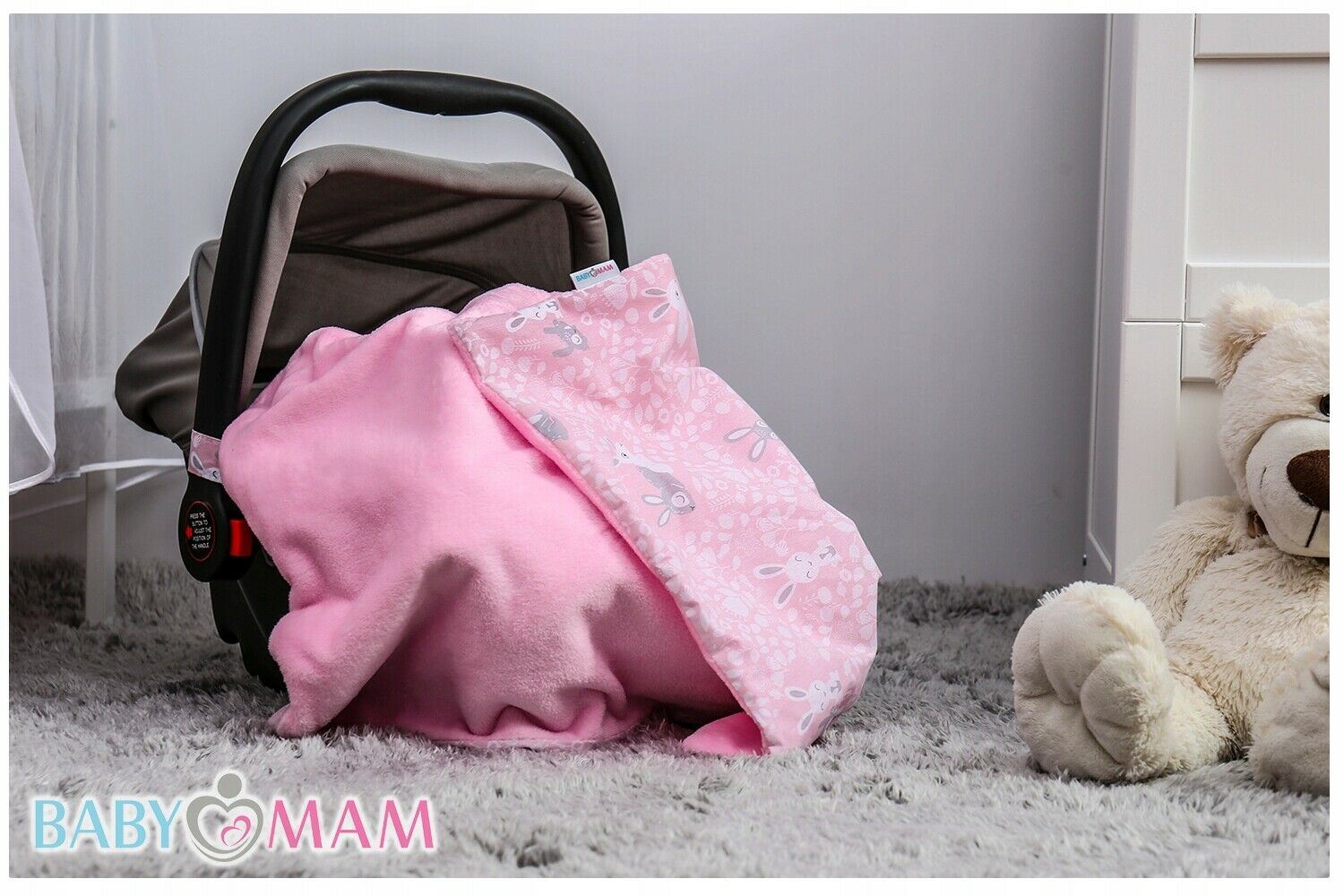 Car Seat Kids Baby Swaddle Travel Cotton Blanket 75X50cm Soft Wrap Double Sided Pink-Pink Bunnies