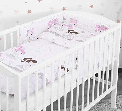 Baby 5Pc Bedding Set Pillow Duvet Bumper Fit Cotbed 140X70cm Ballerina Grey