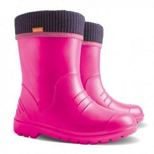 Wellies Kids Rain Snow Boots Removable Inner Lining Socks Wellington Demar Pink