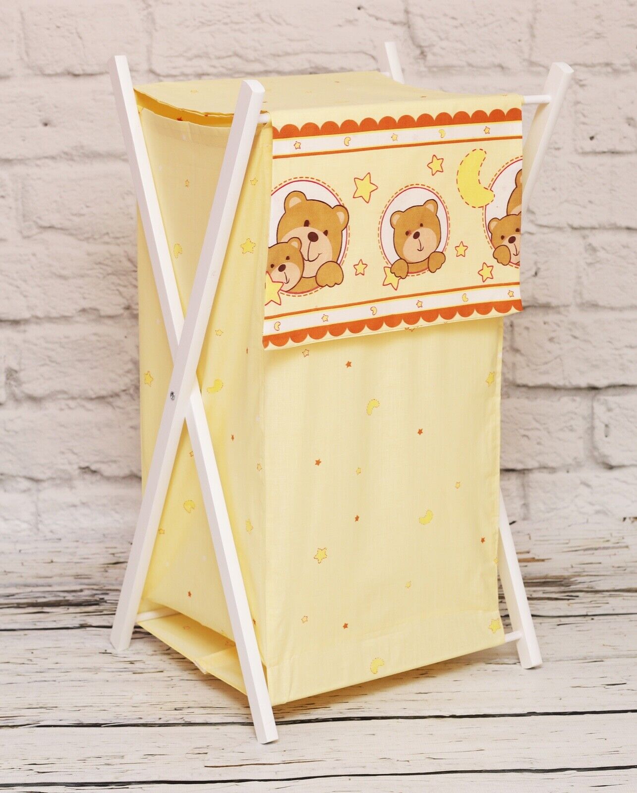 Laundry Basket with white wooden frame and storage removable linen Window Cream