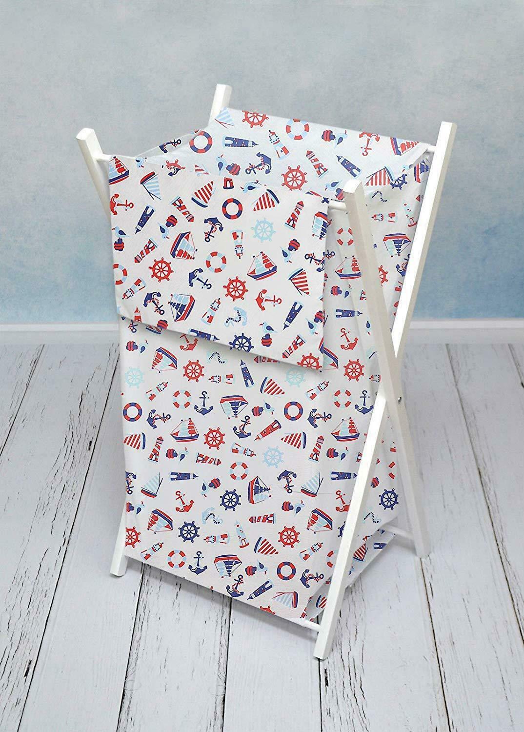Laundry Basket with white wooden frame and storage removable linen MARINE