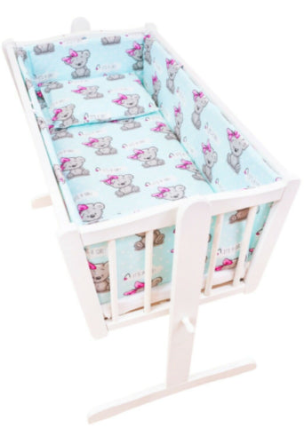 Baby Padded Bumper 100% Cotton To Fit Crib All Round 260cm Teddy Girl Mint