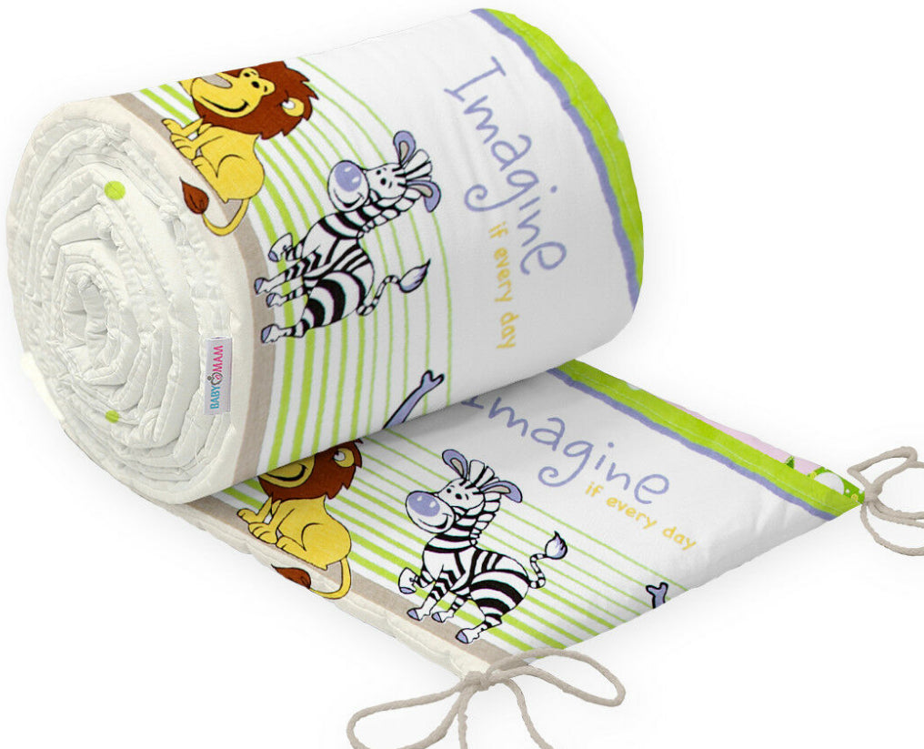 Padded Bumper To Fit Baby Cot Bed All-Round Cotton 420cm Safari Green