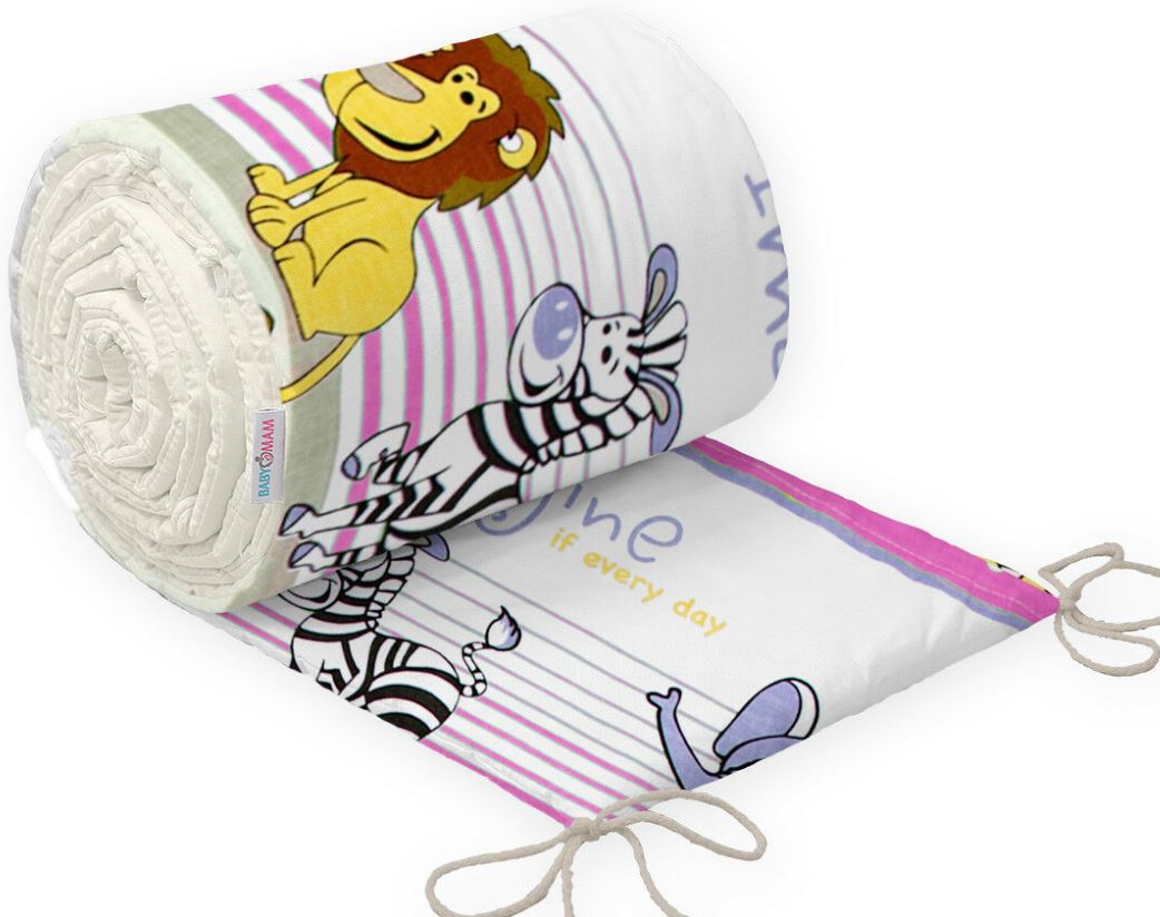 Padded Bumper To Fit Baby Cot Bed All-Round Cotton 420cm Safari Pink