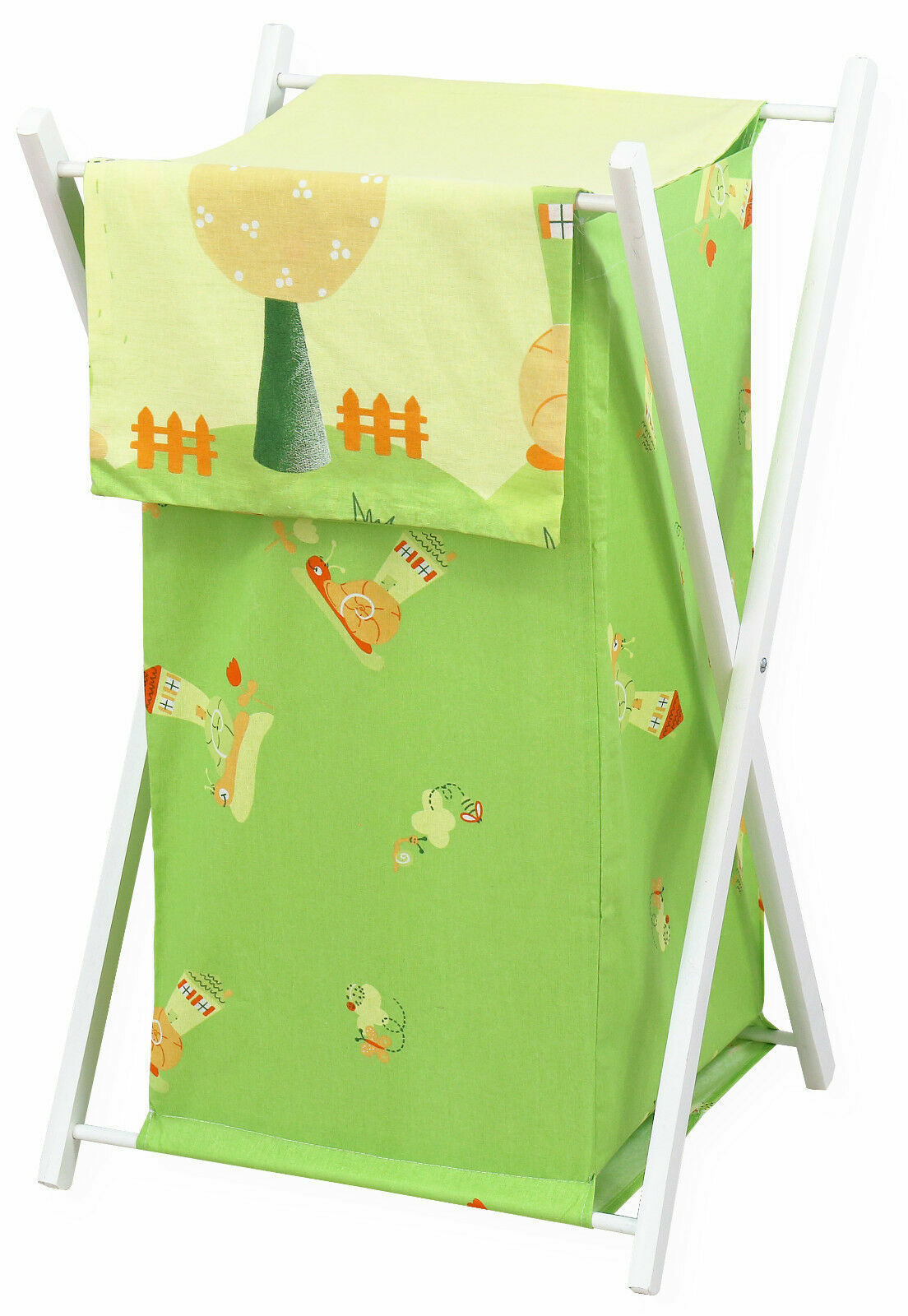 Laundry Basket with white wooden frame and storage removable linen Green Snails
