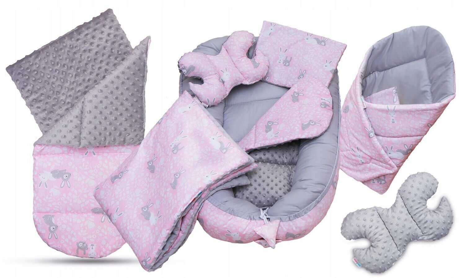 Baby 6pc Double-sided soft infant Cocoon Bunny Pink/ Grey