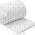 Baby Padded Bumper 100% Cotton To Fit Crib All Round 260cm Grey Pink Stars