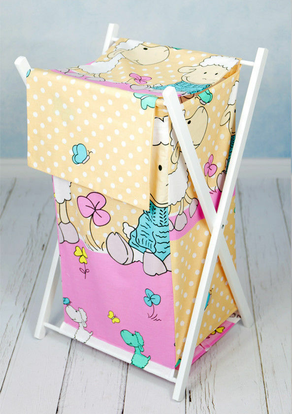 Laundry Basket with white wooden frame and storage removable linen Sheep Eqru