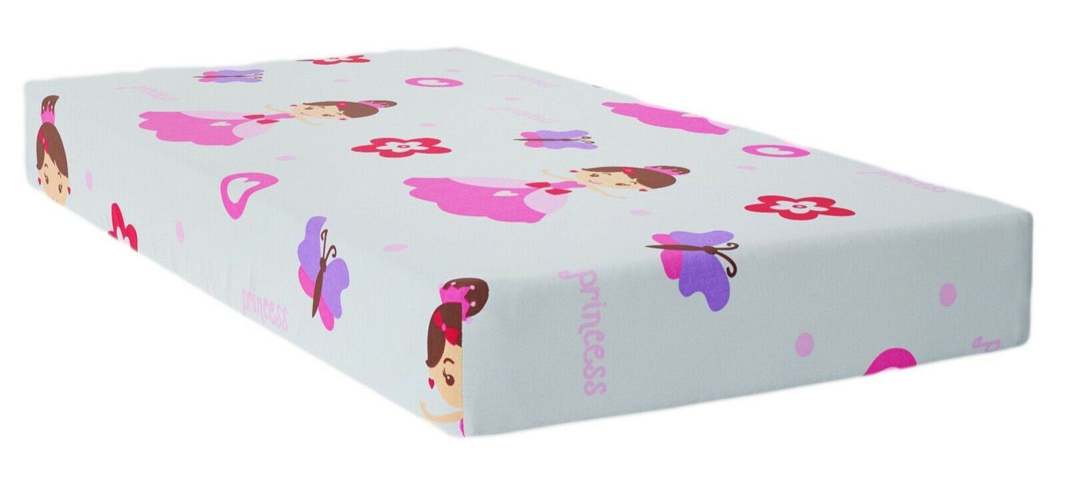 Baby Fitted Cot Sheet Printed Design 100% Cotton Mattress 120X60 cm Butterfly Princess