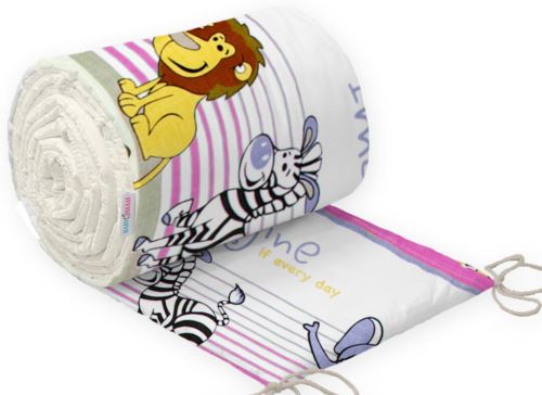 Padded Baby Bumper To Fit Cot 120x60 All Around 100% Cotton 360cm Bumper Safari Pink