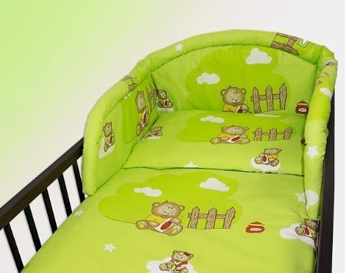 5 Pcs Baby Bedding Set, Padded Safety Bumper Fits Cot Bed 140x70 cm - –