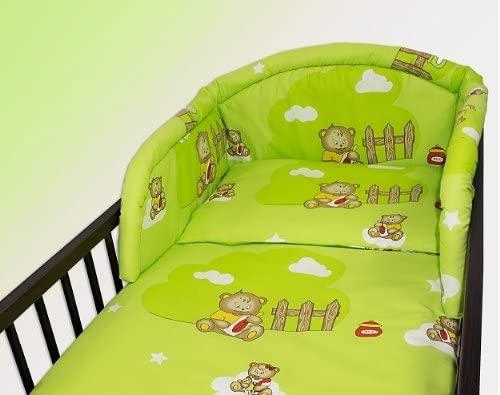 Baby 5Pc Bedding Set Pillow Duvet Bumper Fit Cotbed 140X70cm Teddy Cloud Green