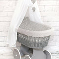 Grey Wicker Wheels Moses Basket Baby+Full Bedding Set Small stars on Grey dimple