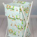 Laundry Basket with white wooden frame and storage removable linen Owls Turquoise