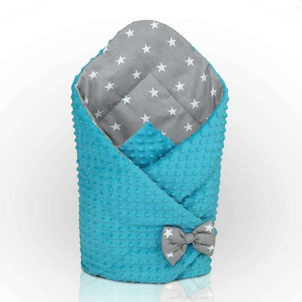 Baby Swaddle Wrap Newborn Dimple Cotton Infant Bedding Turquoise/ Small Stars On Grey