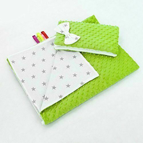 Warm Baby Blanket Dimple Cotton Quilt Pillow Double Sided 100X75cm Green - Small Grey Stars On White
