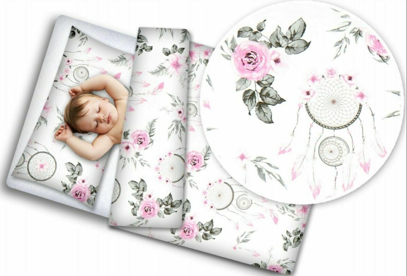 Baby 4Pc Bedding Set Pillow Duvet Quilt Fit Cotbed 140X70cm Dream Catcher White