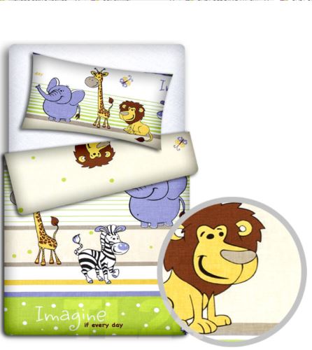 Baby 4Pc Bedding Set Pillow Duvet Quilt Fit Cotbed 140X70cm Safari Green