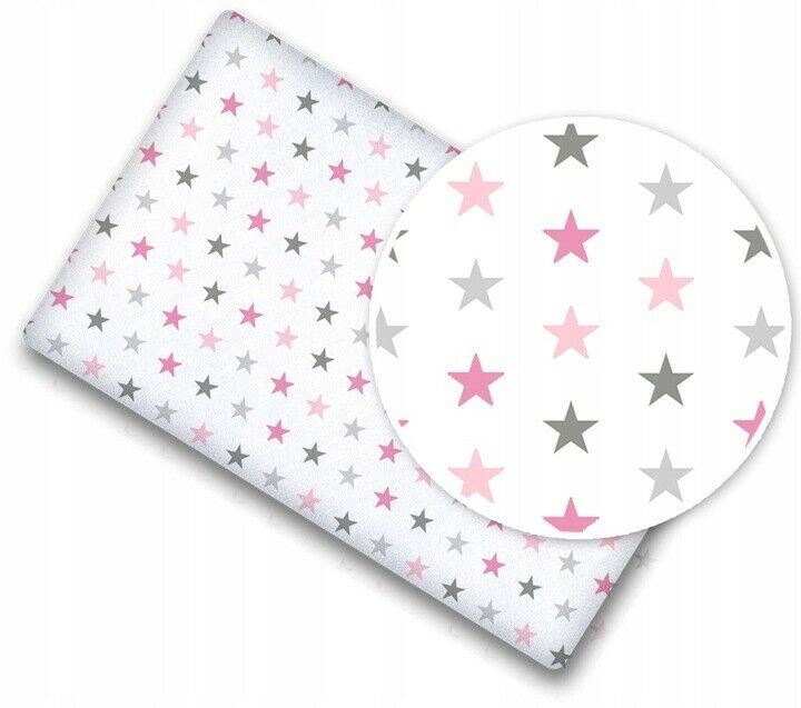Baby Fitted Junior Bed Sheet Printed 100% Cotton Mattress 160X70cm Grey Pink Stars