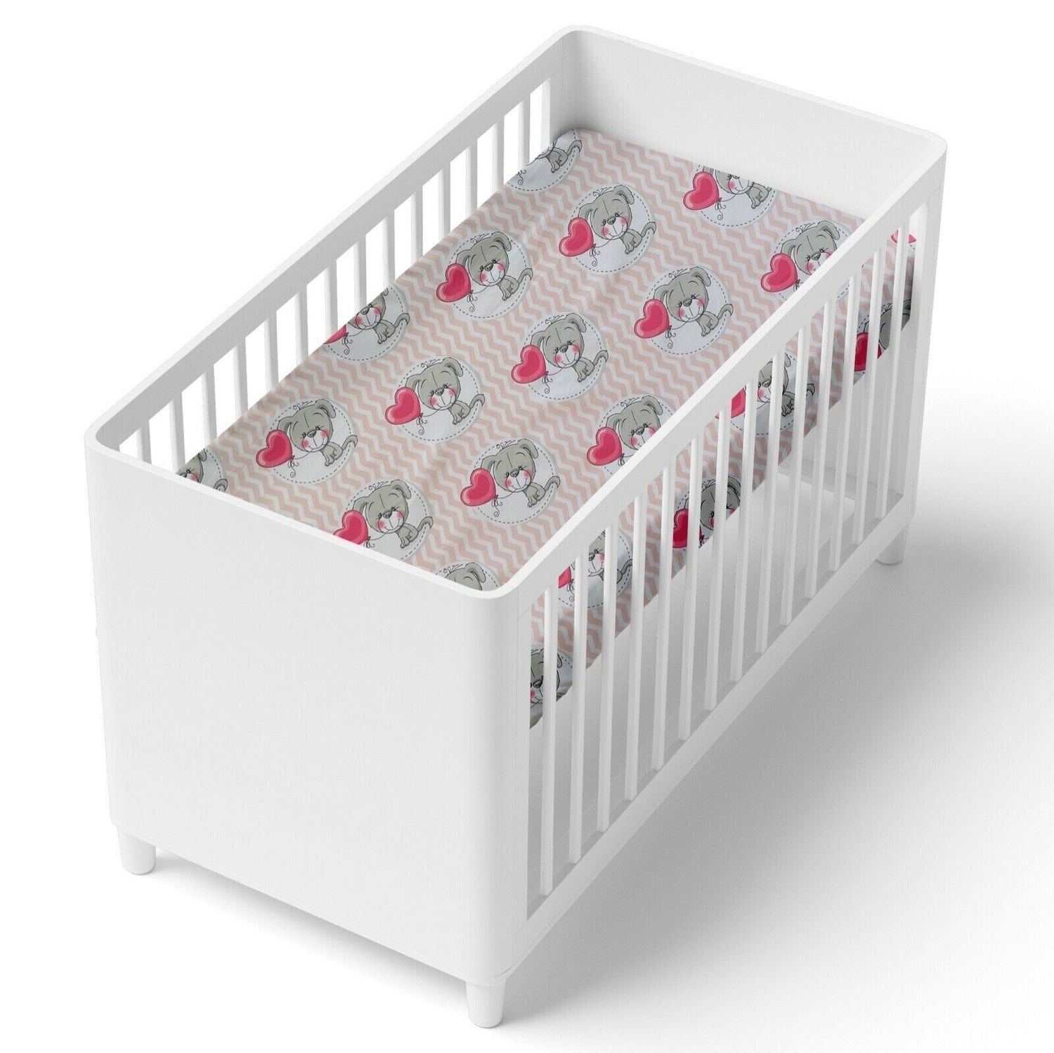 Baby Fitted Sheet Junior Bed 100% Cotton 160x70cm Puppy Chevron Pink