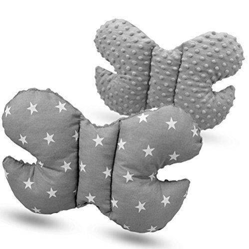 Butterfly Dimple Pillow Baby head and neck support Grey - small white stars on grey