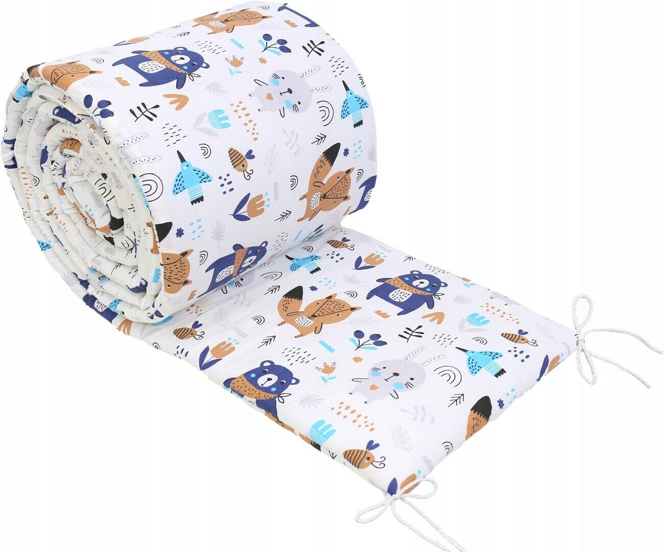 Baby Padded Cot Liner 180cmx30cm Cotton fit COT BOHO Animals Navy
