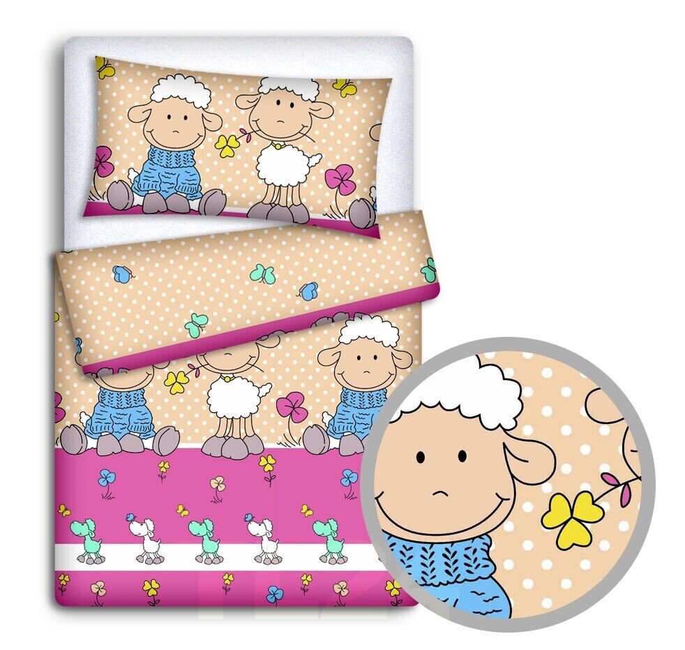 Toddler Bedding Set 2pc Duvet Cover Set 100% Cotton 150x120cm Sheep Cream