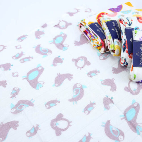 Bamboo nappy cloth Printed Soft To Touch Diaper Bibs Reusable 30x30cm Birds Brown