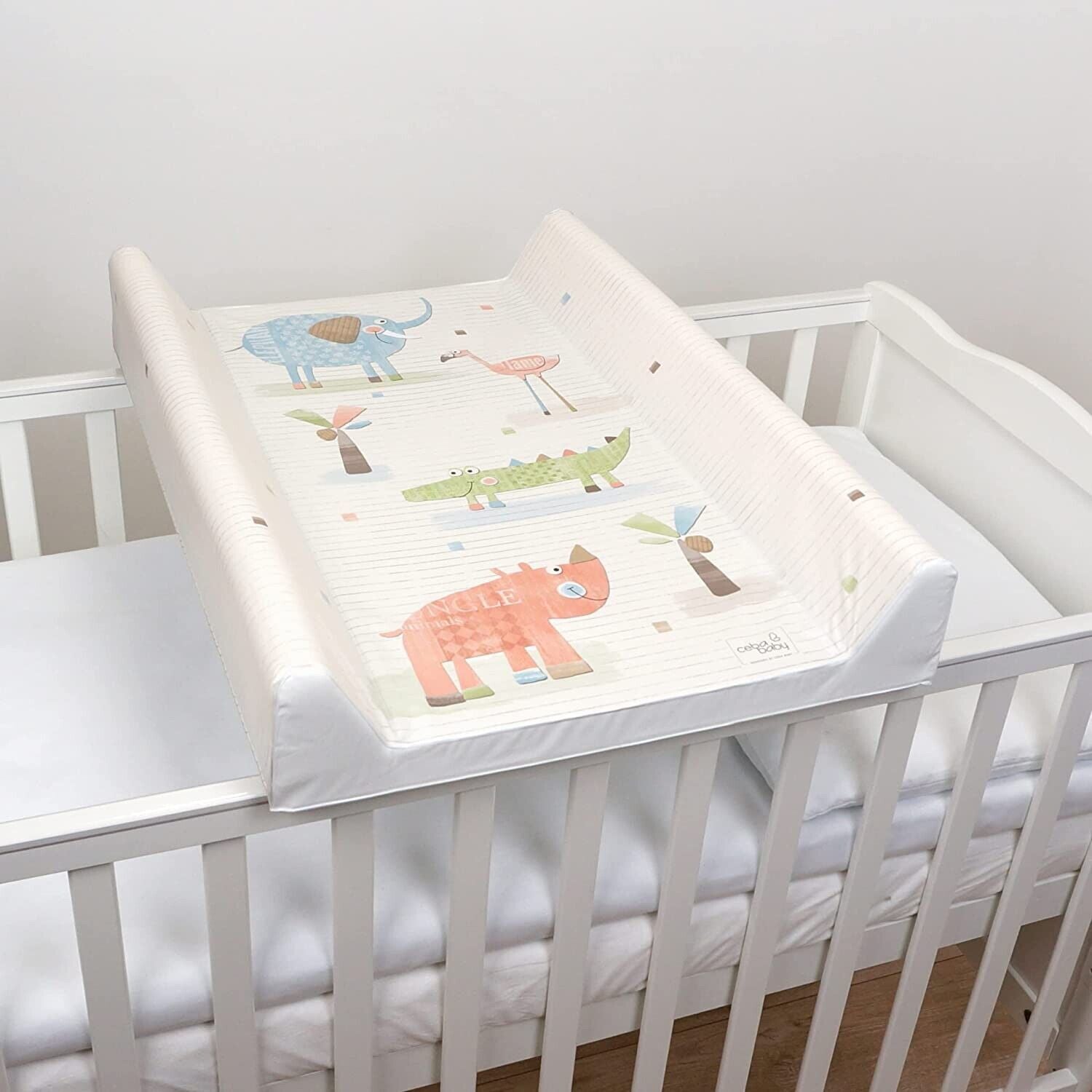 Baby Changing mat Hard Base Nursery Padded 70x50cm Fit Cot Gang Elephant ecru