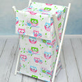 Laundry Basket with white wooden frame and storage removable linen OWLS WHITE