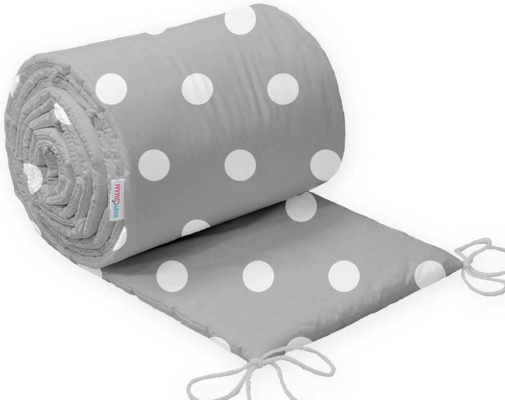 Baby Bedding Bumper Padded Cotton 190cm Half Cot Bed Bumper Dots Grey