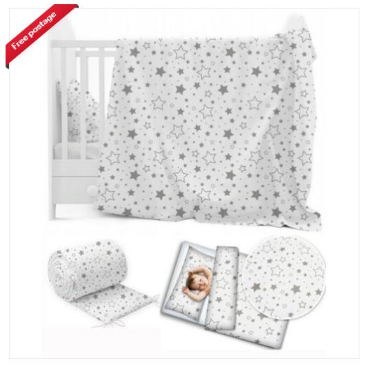 5pc bedding set nursery pillow duvet bumper fit cot 120x60  Milky Way