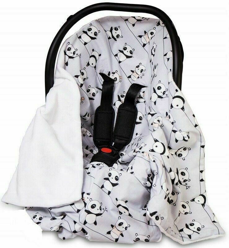 Baby Blanket Car Seat Reversible Wrap Plush Soft Double Sided Cotton 100X100cm White-Panda Grey