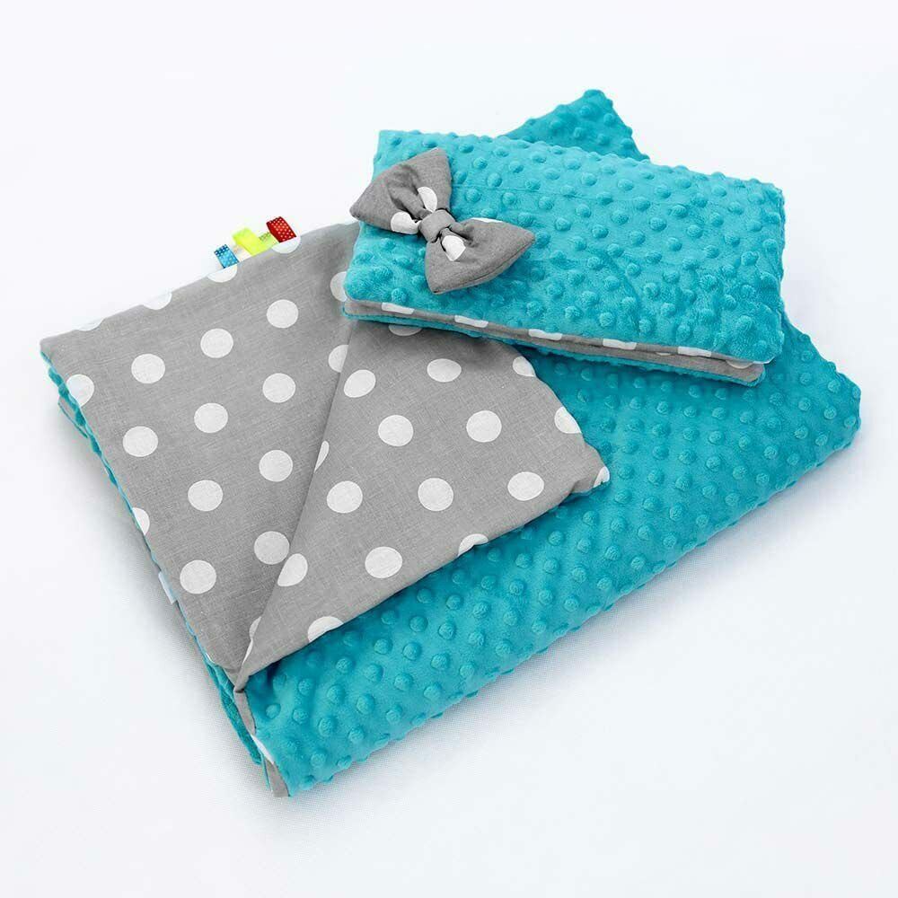 Warm Baby Blanket Dimple Cotton Quilt Pillow Double Sided 100X75cm Turquoise - Dots Grey