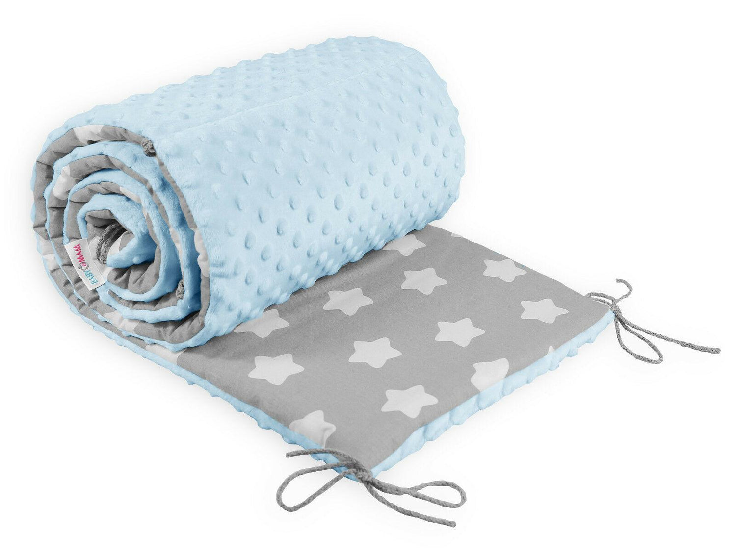 Baby dimple padded bumper nursery protection fit cot bed 140x70 190cm Blue / Big white stars on grey