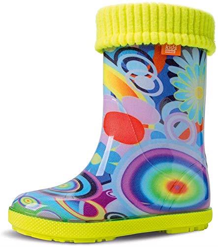 Wellies Kids Rain Snow Boots Removable Inner Lining Socks Wellington Funny Circles