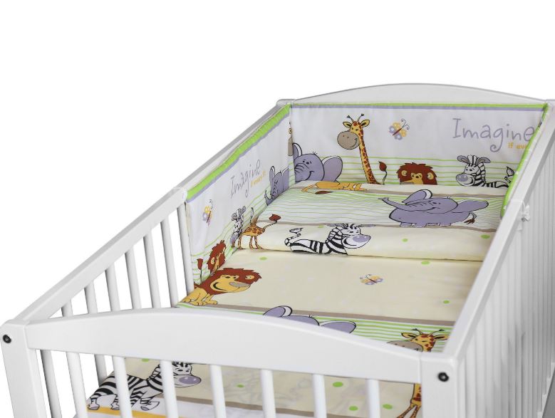 Baby 6Pc Bedding Set Pillow Duvet Quilt Sheet Bumper Fit Cot bed 140x70cm Safari Green