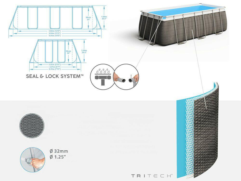 Bestway Swimming Pool 13Ft 3In 404X201X100cm Power Steel Rattan Rectangular